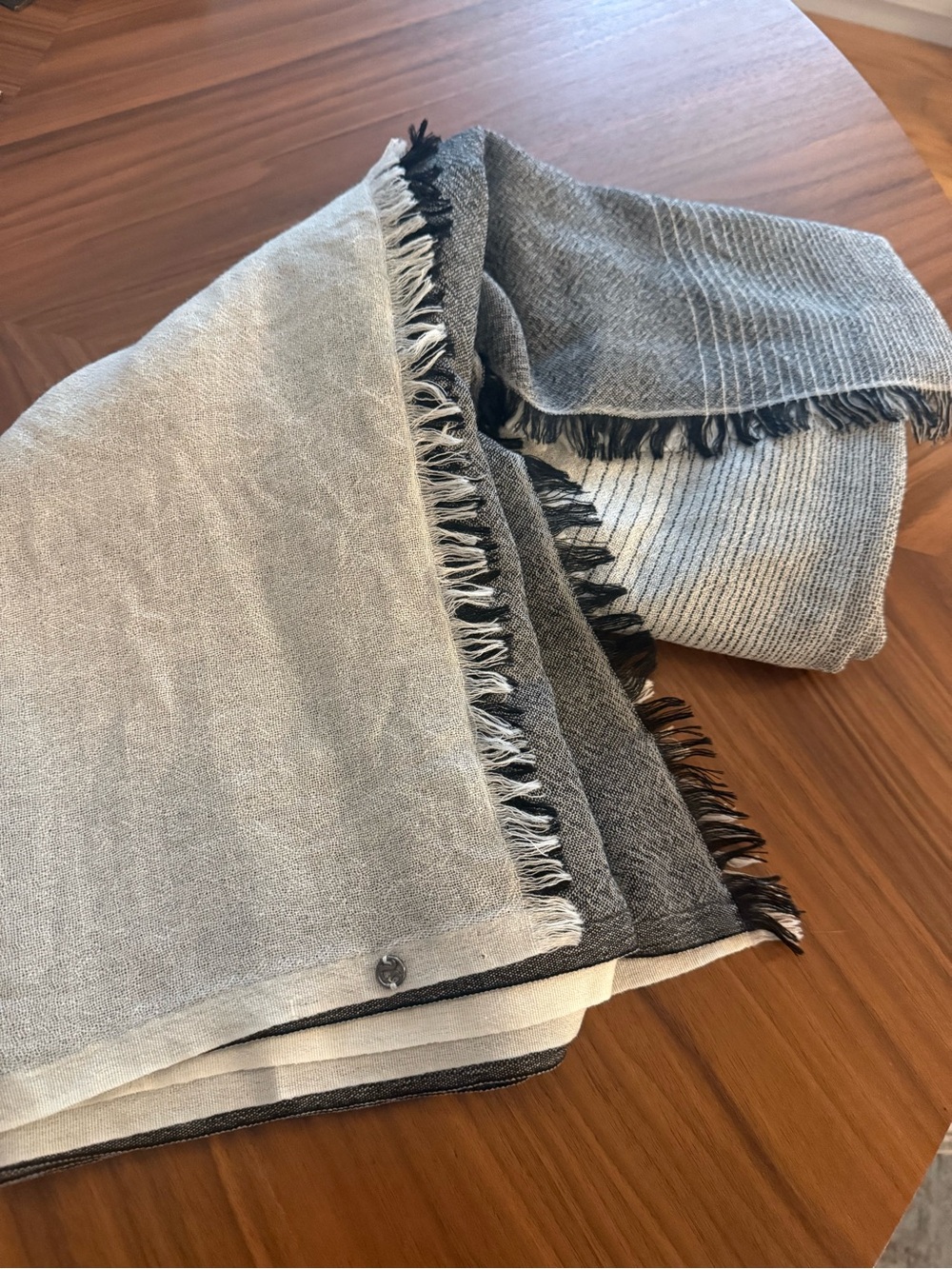 lululemon athletica Lightweight Gray & Black Fringed Wrap Scarf